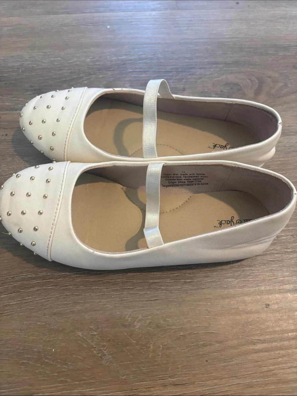 Cat & Jack Cream Ballet Flats with Gold Studs and Elastic Strap